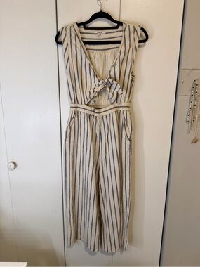 Madewell Striped Tie-Front Jumpsuit - Blue & Cream